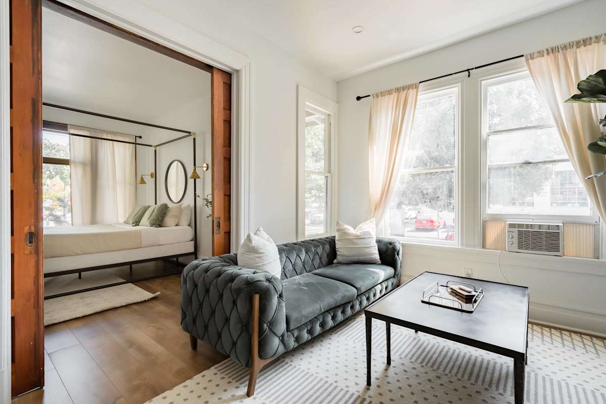 Modern living room in a Book Traverse vacation rental