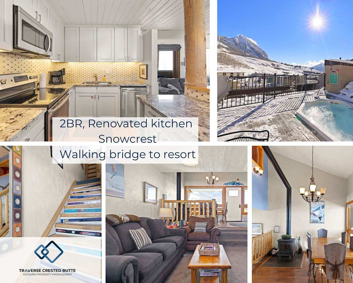2BR with renovated kitchen, Snowcrest walking bridge to resort.