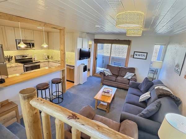 living area and kitchen